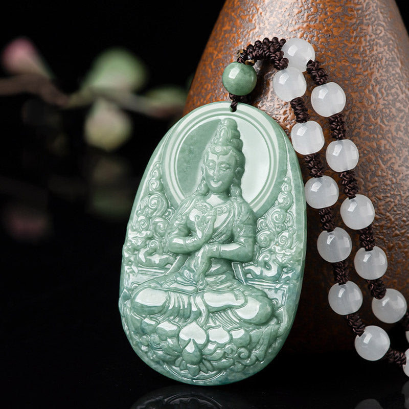 Natural Jade Avalokitesvara Wealth & Success Necklace 45cm