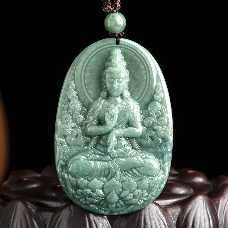 Natural Jade Avalokitesvara Wealth & Success Necklace 45cm