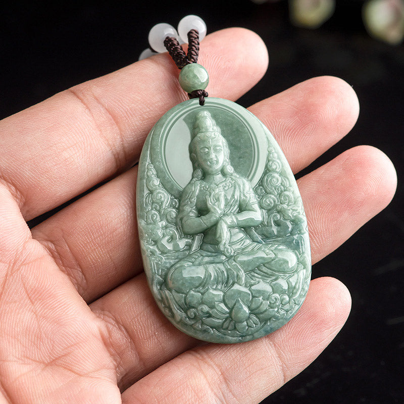 Natural Jade Avalokitesvara Wealth & Success Necklace 45cm
