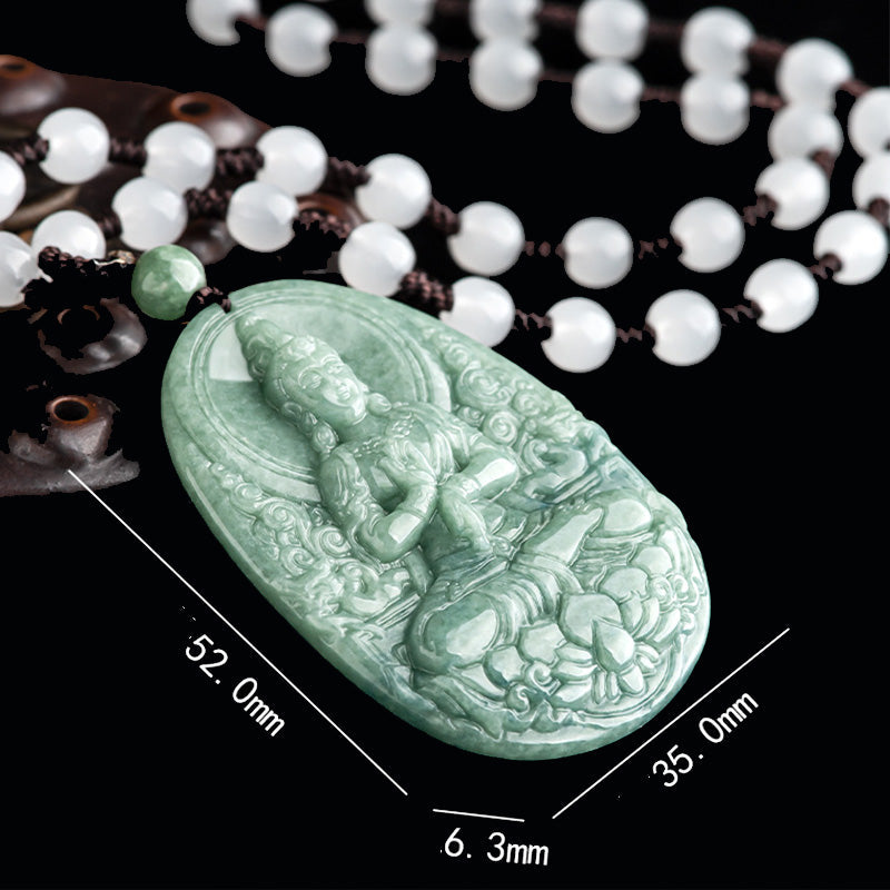 Natural Jade Avalokitesvara Wealth & Success Necklace 45cm
