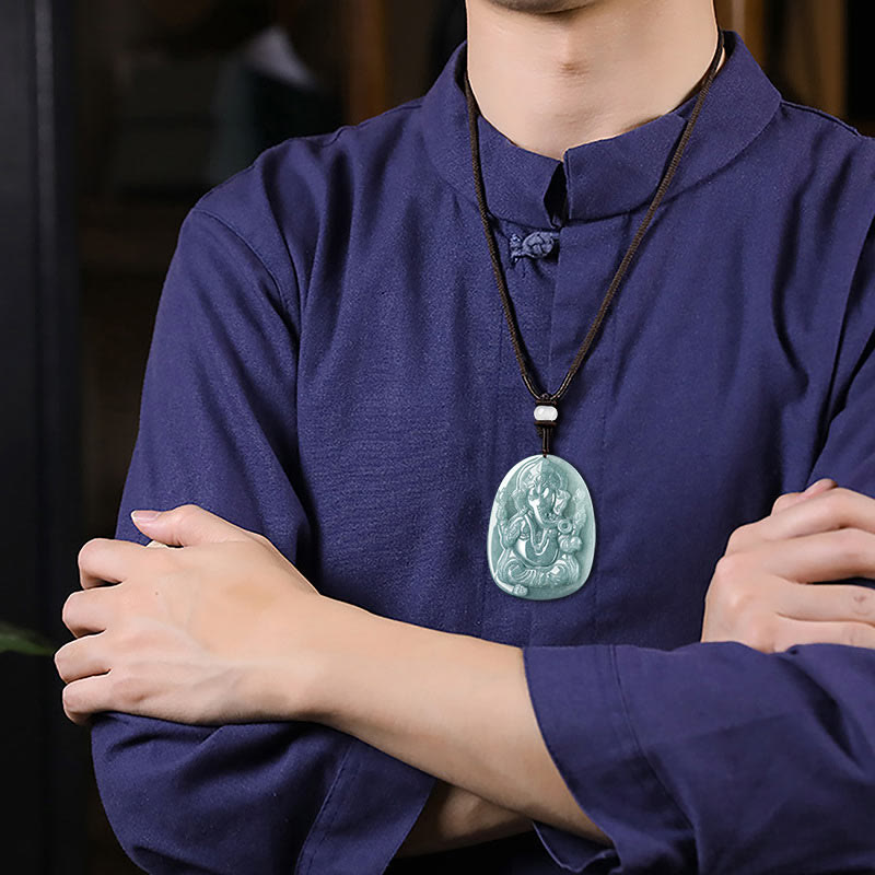 Natural Jade Ganesh Protection Necklace | Elephant Amulet