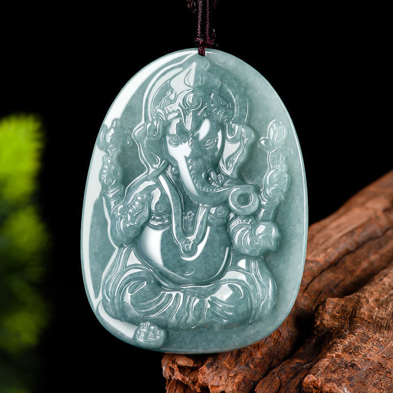 Natural Jade Ganesh Protection Necklace | Elephant Amulet