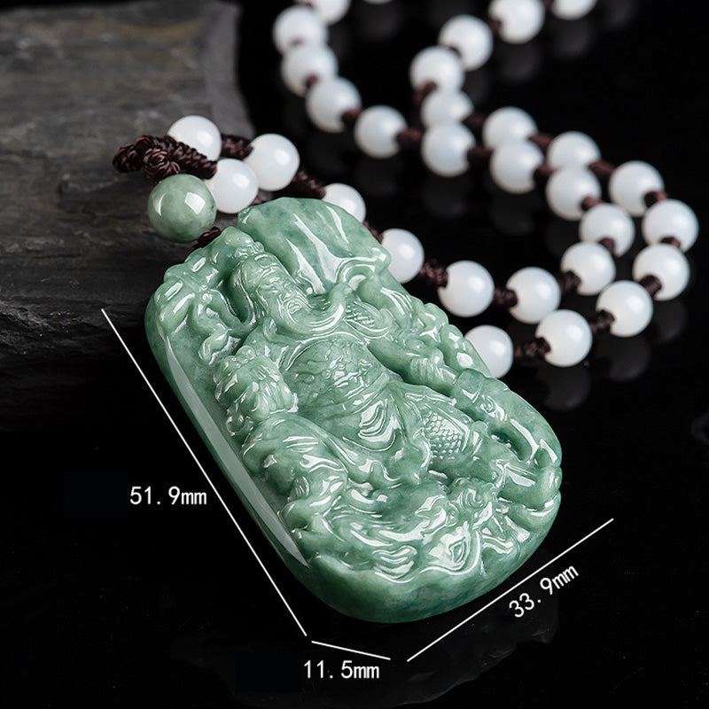 Natural Jade Guan Gong Wealth Necklace Pendant
