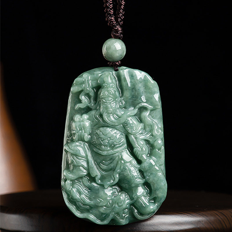 Natural Jade Guan Gong Wealth Necklace Pendant