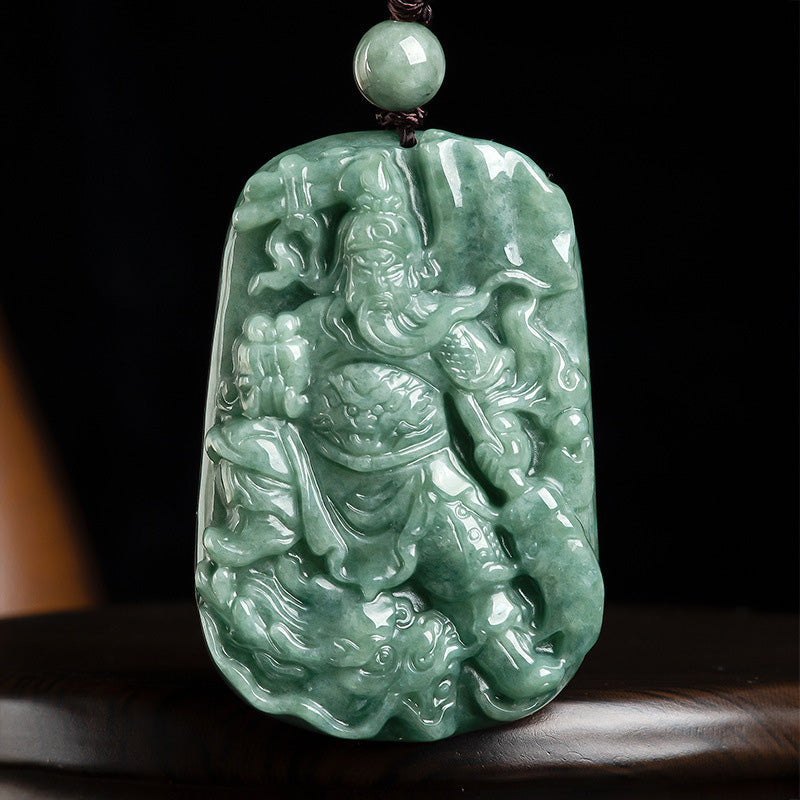 Natural Jade Guan Gong Wealth Necklace Pendant