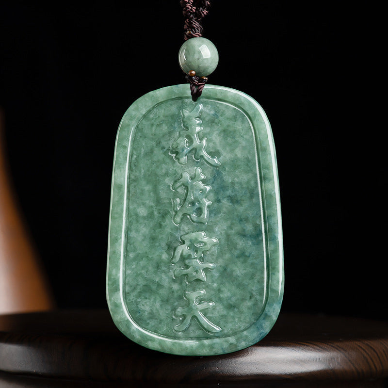 Natural Jade Guan Gong Wealth Necklace Pendant