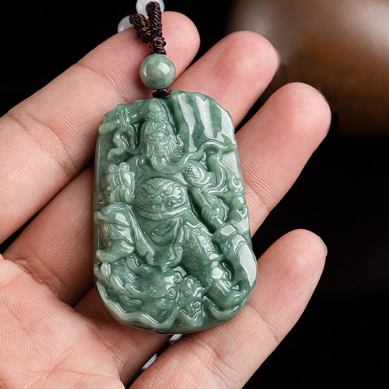 Natural Jade Guan Gong Wealth Necklace Pendant