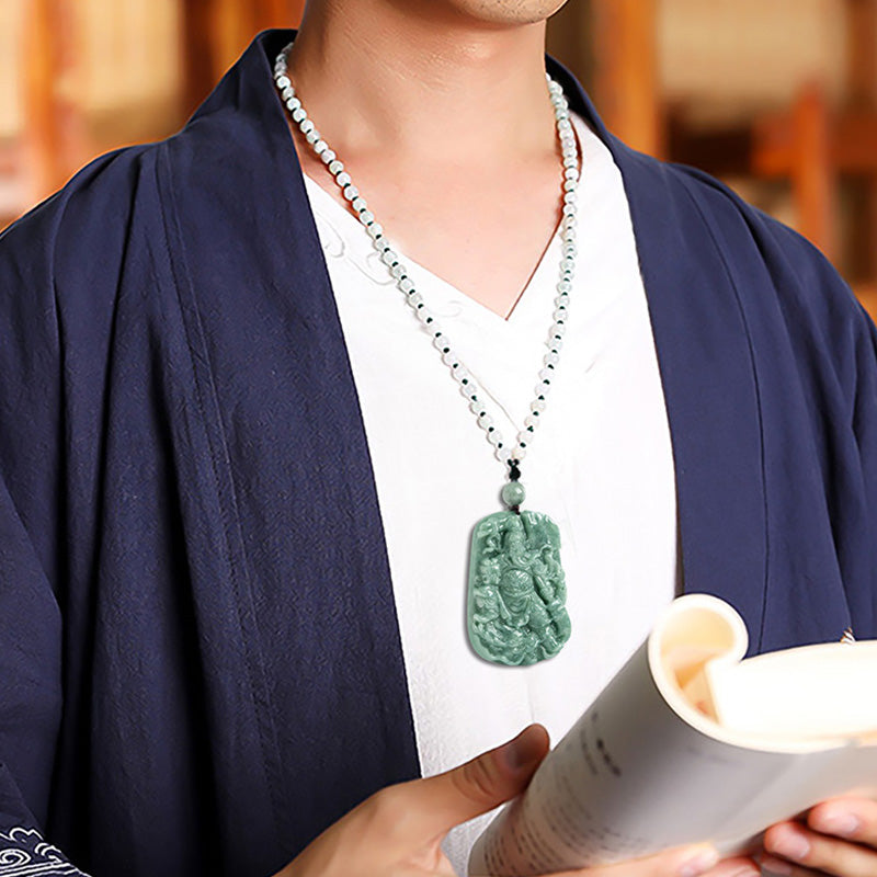 Natural Jade Guan Gong Wealth Necklace Pendant