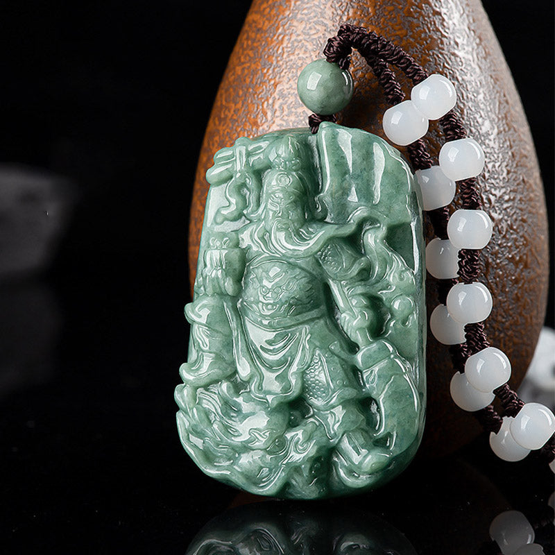 Natural Jade Guan Gong Wealth Necklace Pendant