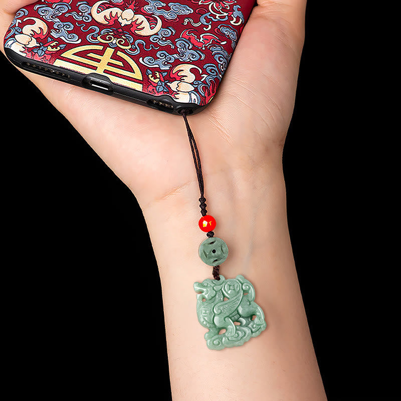 Natural Jade Kirin Prosperity Hanging Decoration for Phone