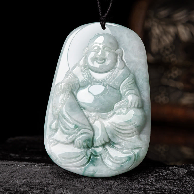 Natural Jade Laughing Buddha Luck Necklace Pendant 65cm