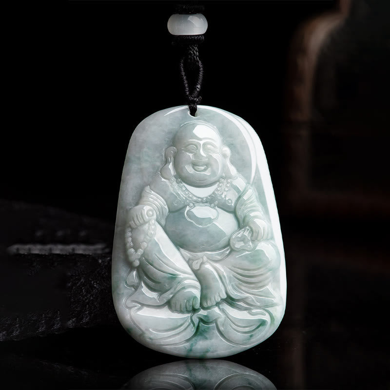 Natural Jade Laughing Buddha Luck Necklace Pendant 65cm