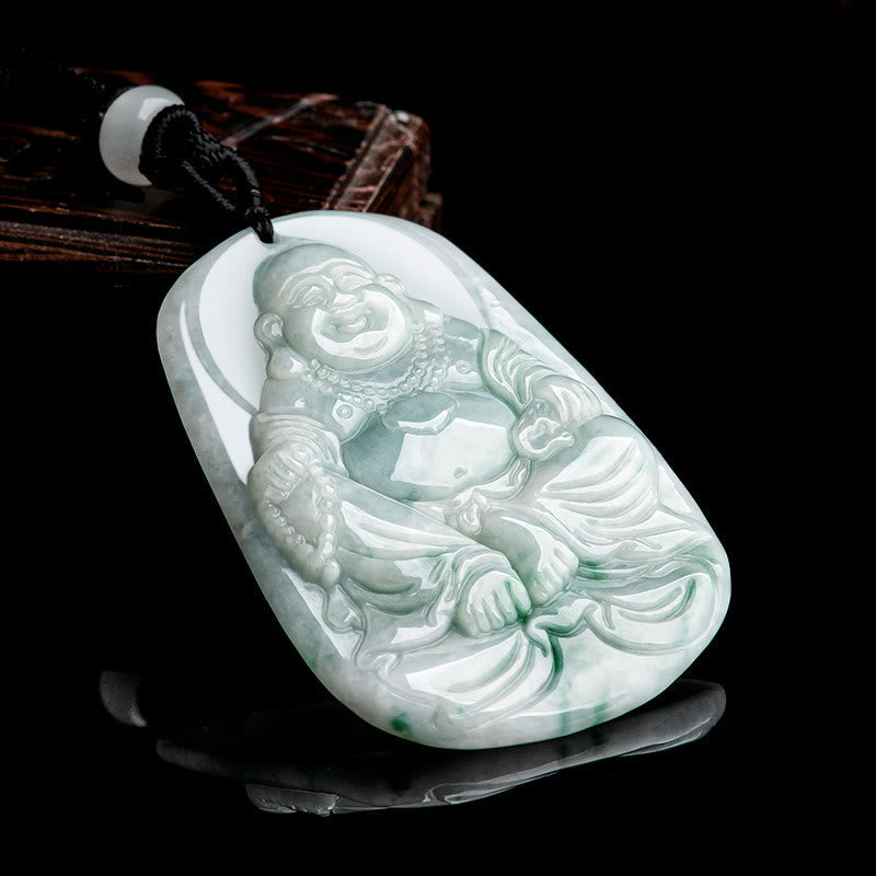 Natural Jade Laughing Buddha Luck Necklace Pendant 65cm