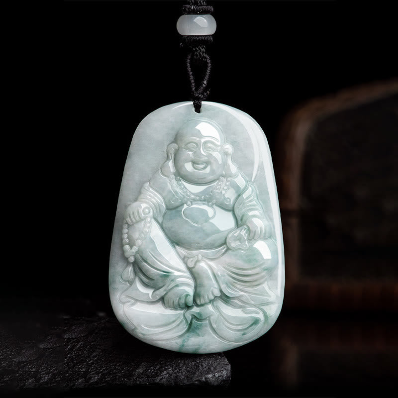 Natural Jade Laughing Buddha Luck Necklace Pendant 65cm