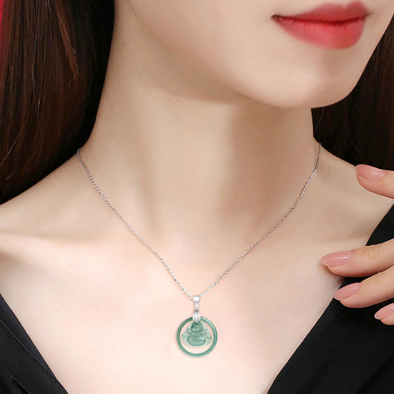 Natural Jade Laughing Buddha Necklace for Abundance & Joy