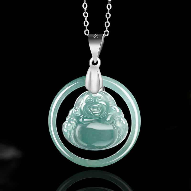 Natural Jade Laughing Buddha Necklace for Abundance & Joy