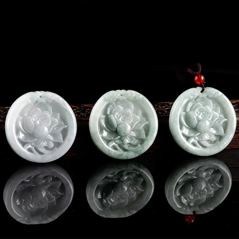 Natural Jade Lotus Flower Carved Prosperity Necklace