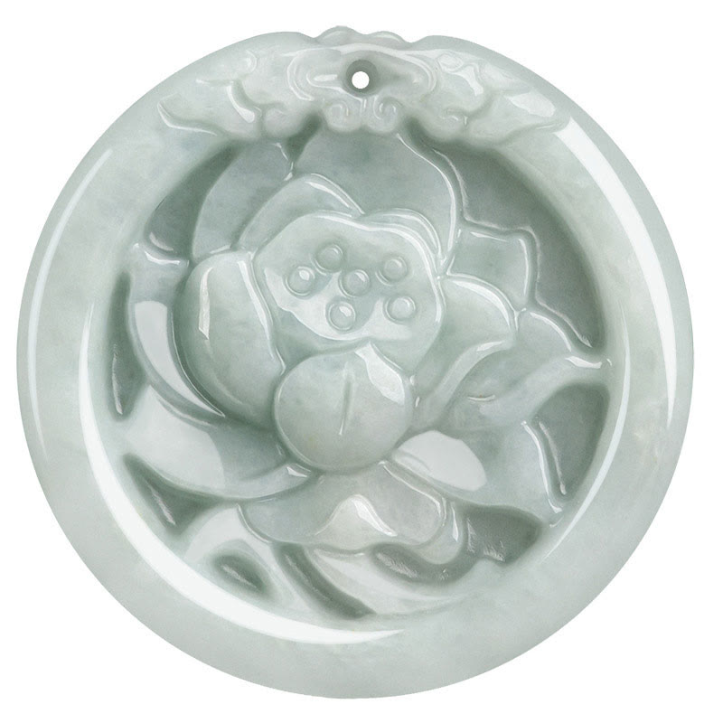 Natural Jade Lotus Flower Carved Prosperity Necklace