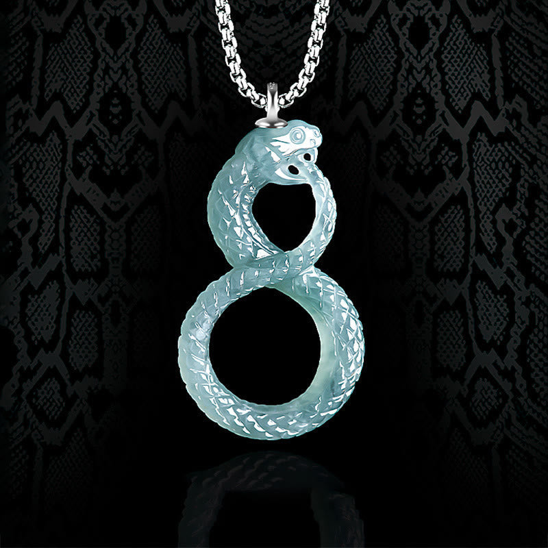 Natural Jade Mamba Snake Pendant Necklace for Luck & Balance