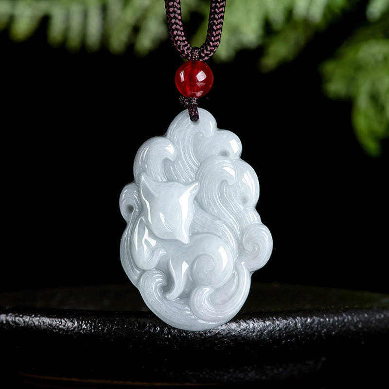 Natural Jade Nine-Tailed Fox Luck Necklace Pendant