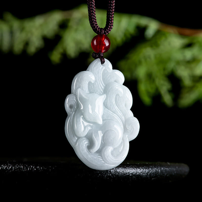 Natural Jade Nine-Tailed Fox Luck Necklace Pendant