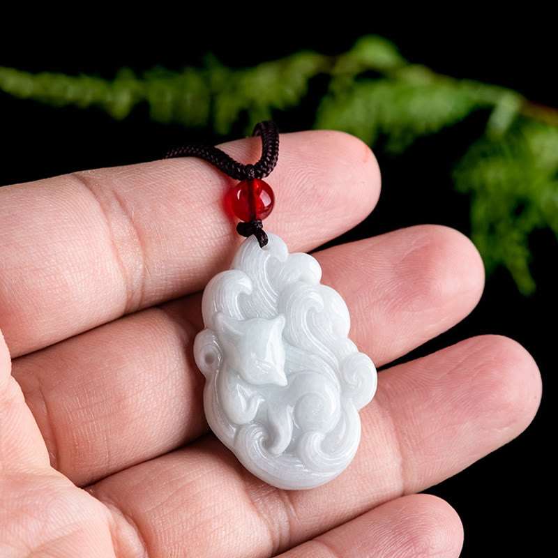 Natural Jade Nine-Tailed Fox Luck Necklace Pendant