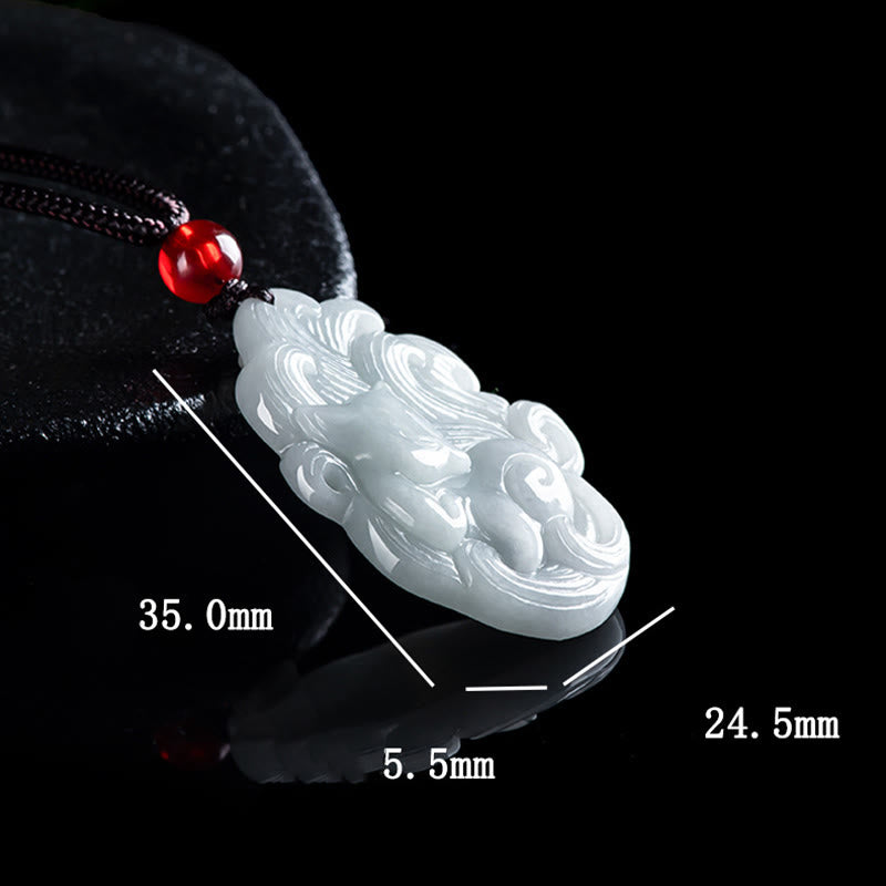 Natural Jade Nine-Tailed Fox Luck Necklace Pendant