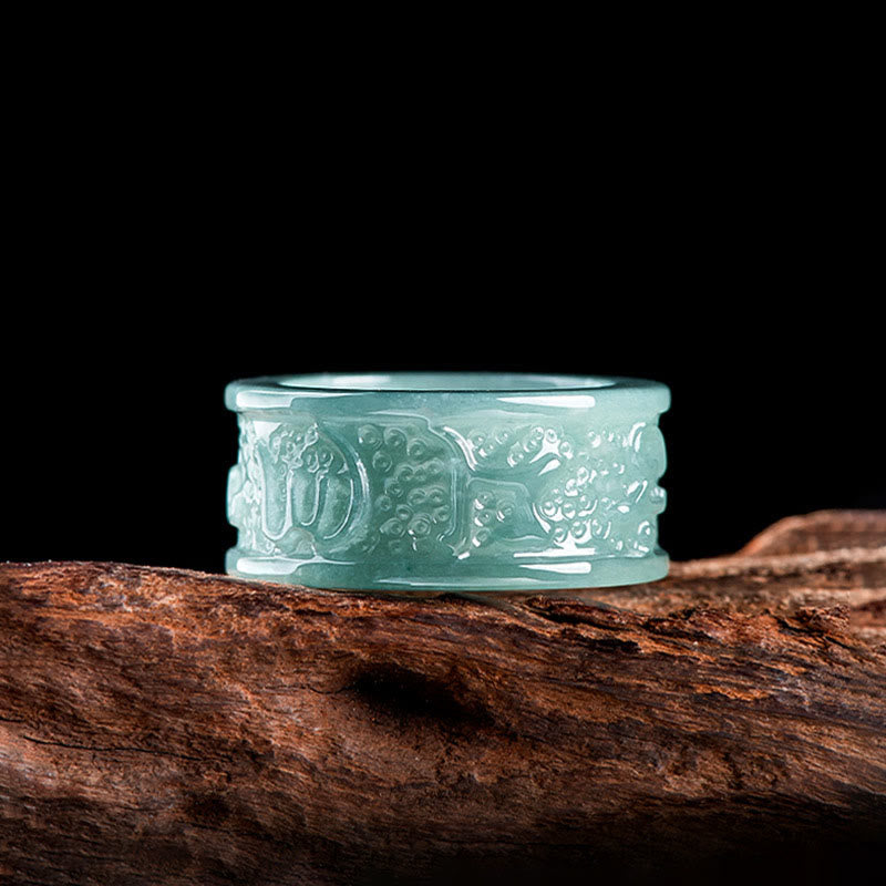 Natural Jade Om Mani Padme Hum Prosperity Ring 18mm