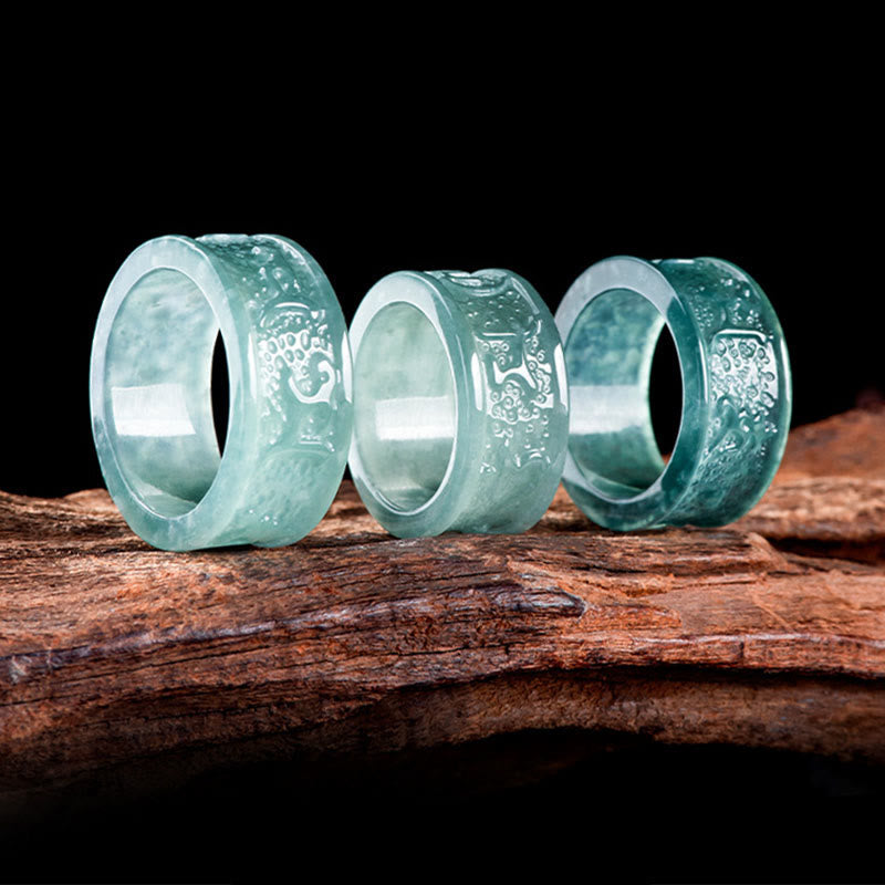 Natural Jade Om Mani Padme Hum Prosperity Ring 18mm