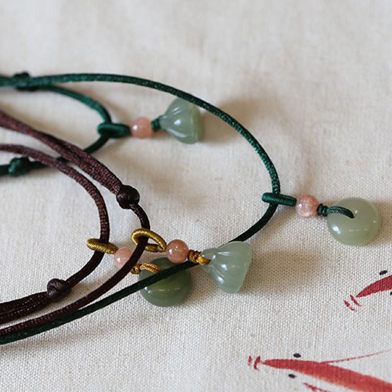 Natural Jade Peace Buckle & Lotus Necklace | Abundance Energy