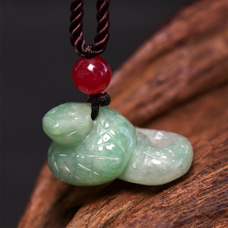 Natural Jade Snake Necklace | Chinese Zodiac Pendant Luck