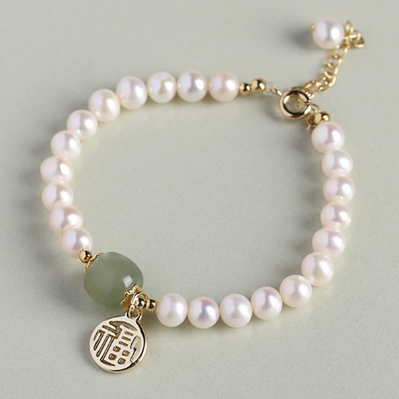 Natural Pearl Hetian Jade Bracelet for Happiness & Healing