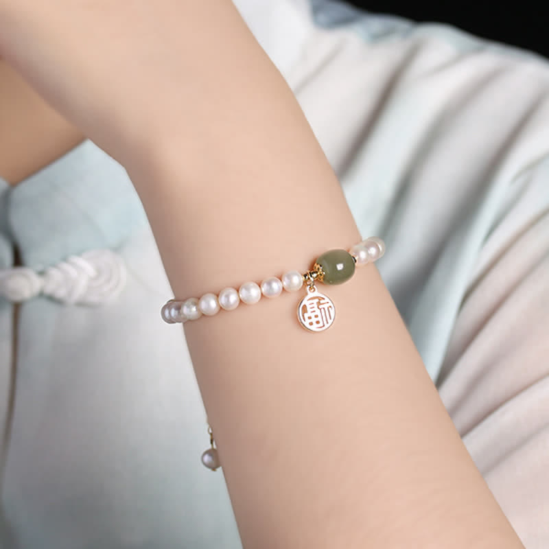 Natural Pearl Hetian Jade Bracelet for Happiness & Healing