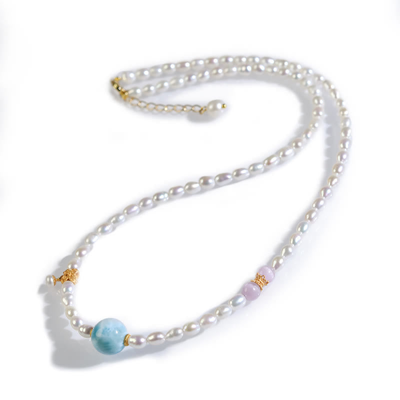 Natural Pearl Larimar Sincerity Necklace 40cm | Healing Sounds