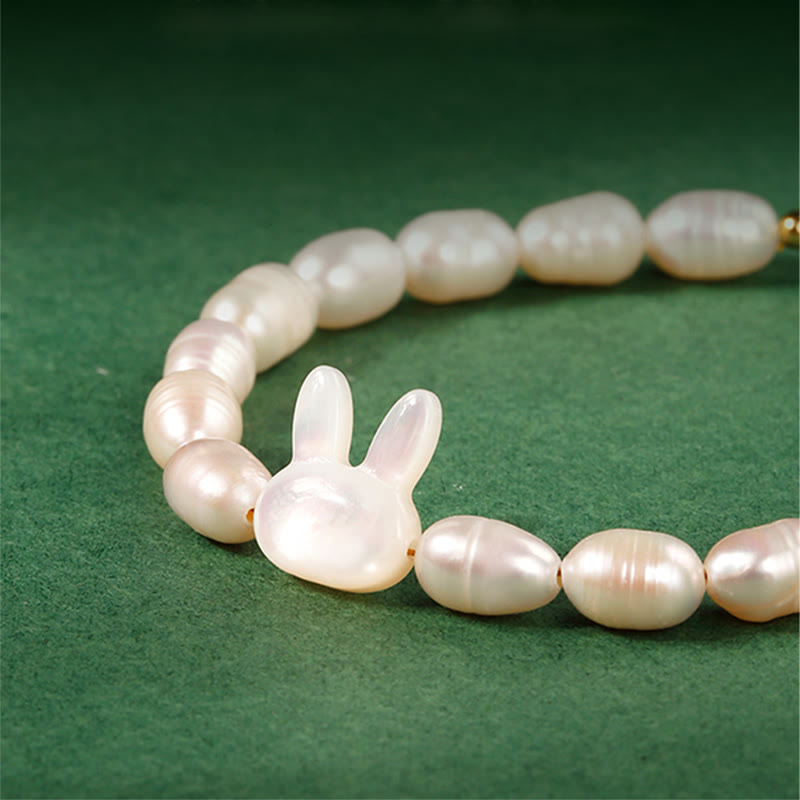 Natural Pearl Sincerity Bracelet with Cute Rabbit Charm