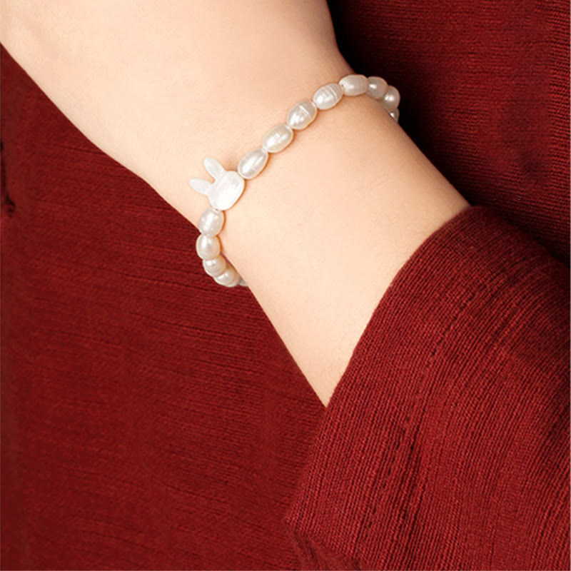Natural Pearl Sincerity Bracelet with Cute Rabbit Charm