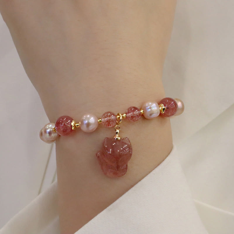 Natural Pearl Strawberry Quartz Healing Charm Bracelet
