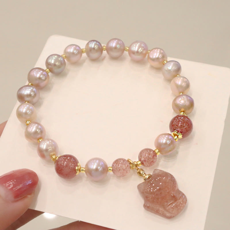 Natural Pearl Strawberry Quartz Healing Charm Bracelet
