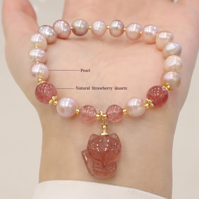 Natural Pearl Strawberry Quartz Healing Charm Bracelet