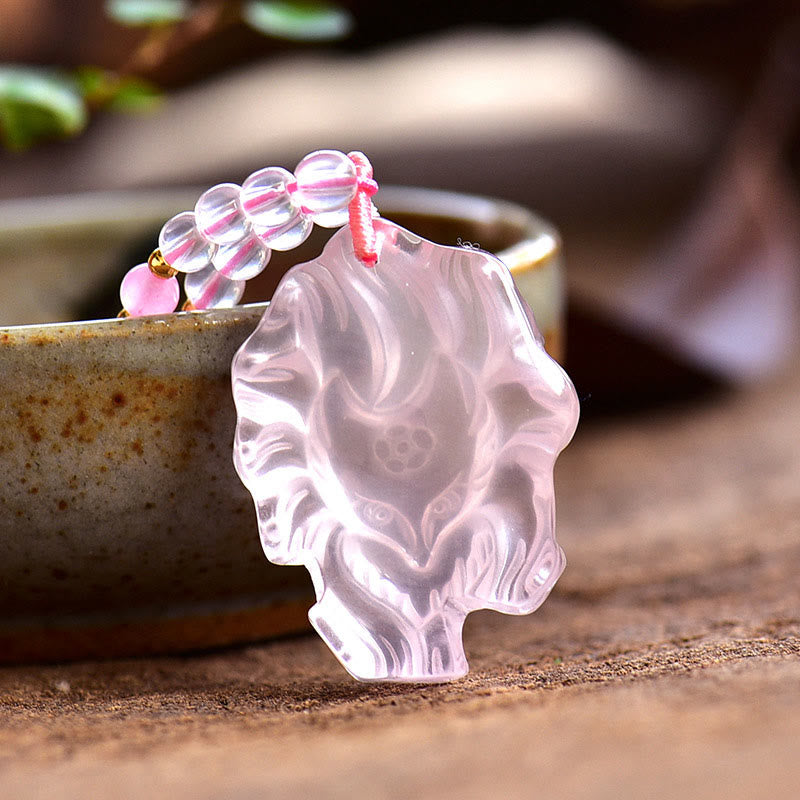 Natural Pink Crystal Nine Tailed Fox Love Necklace