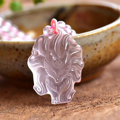 Natural Pink Crystal Nine Tailed Fox Love Necklace