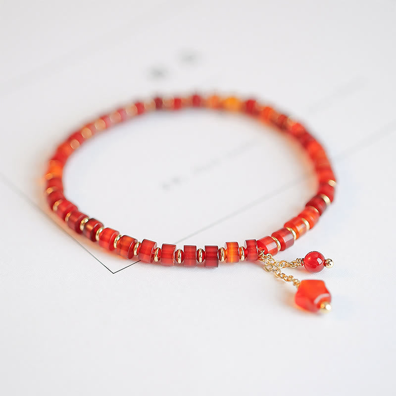 Natural Red Agate Confidence Bracelet with Four Leaf Clover & Star Charm