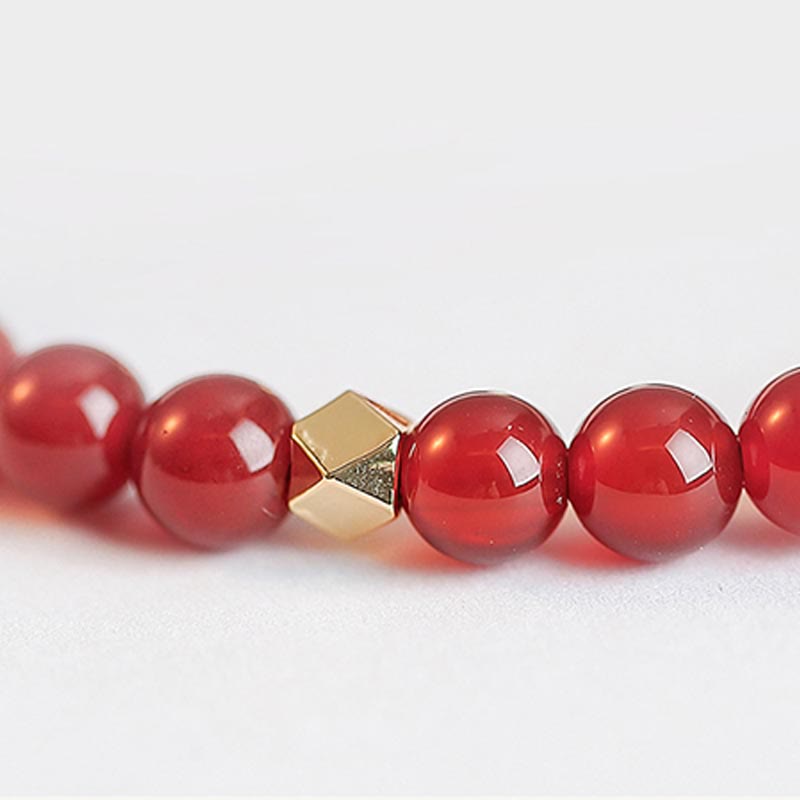 Natural Red Agate Confidence Bracelet with Four Leaf Clover & Star Charm