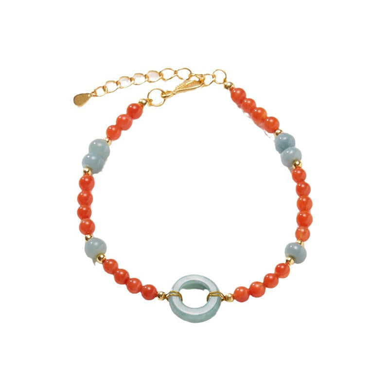 Natural Red Agate & Jade Bracelet with Peace Buckle for Confidence