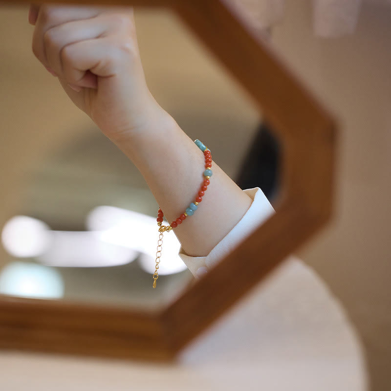 Natural Red Agate & Jade Bracelet with Peace Buckle for Confidence