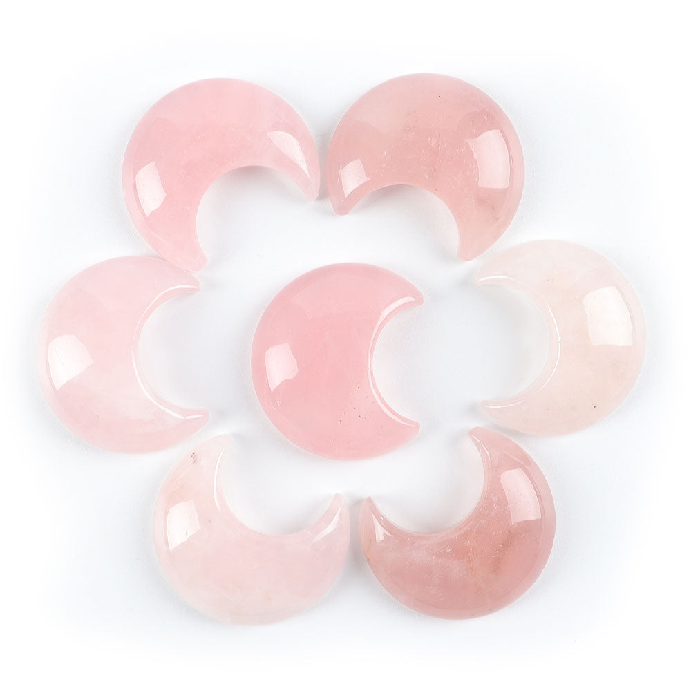 Natural Rose Quartz Moon-Shaped Palm Stone for Healing