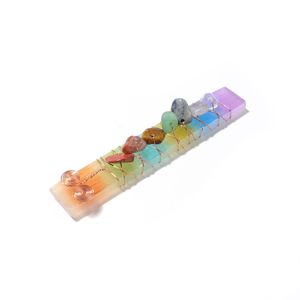 Natural Selenite Stick 3.4in with 7 Chakra Healing Stones