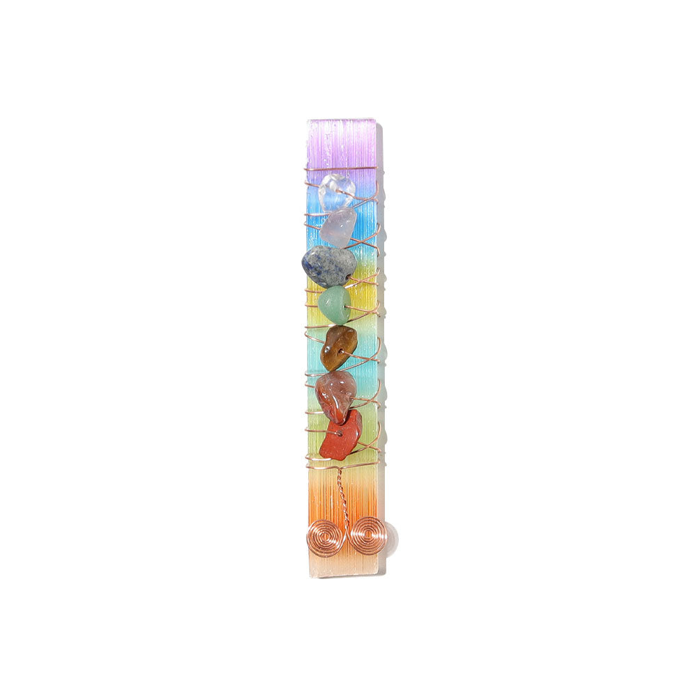 Natural Selenite Stick 3.4in with 7 Chakra Healing Stones