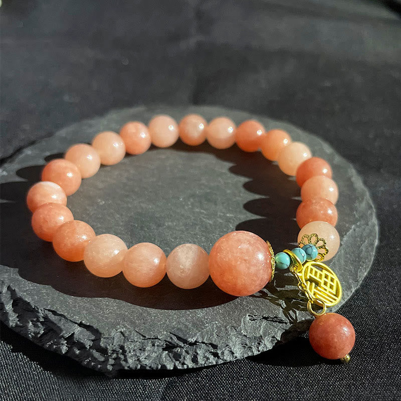 Natural Stone Turquoise Fu Character Luck Bracelet