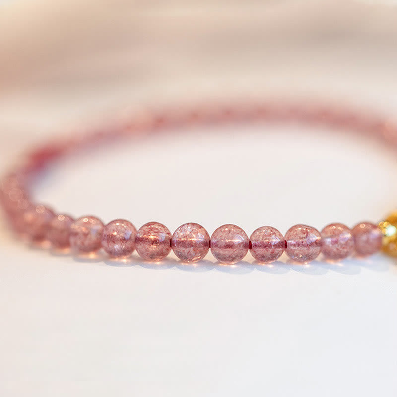 Natural Strawberry Quartz Garnet Jade Lucky Fortune Healing Bracelet